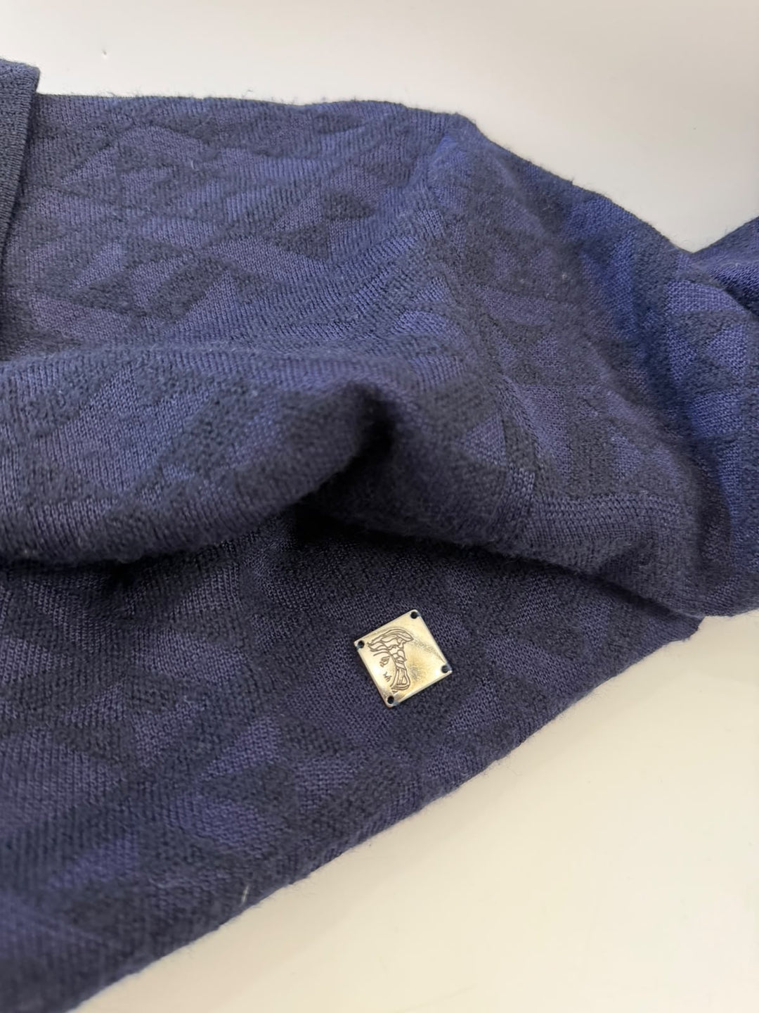 VERSACE COLLECTION NAVY LONG SLEEVE KNIT POLO SWEATER