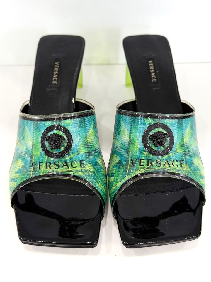 VERSACE LA MEDUSA JUNGLE PRINT RUNWAY COLLECTION MULES