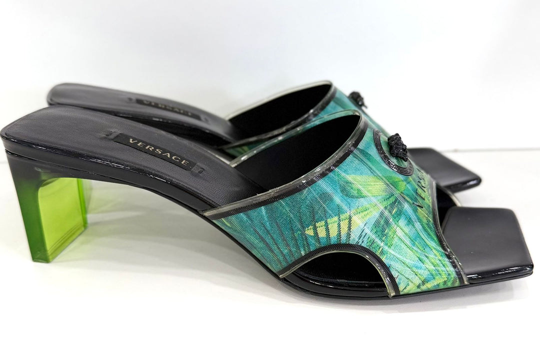 VERSACE LA MEDUSA JUNGLE PRINT RUNWAY COLLECTION MULES