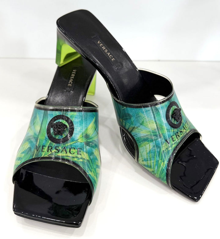 VERSACE LA MEDUSA JUNGLE PRINT RUNWAY COLLECTION MULES