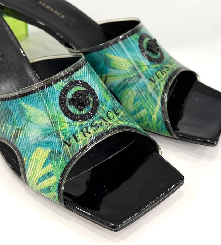 VERSACE LA MEDUSA JUNGLE PRINT RUNWAY COLLECTION MULES