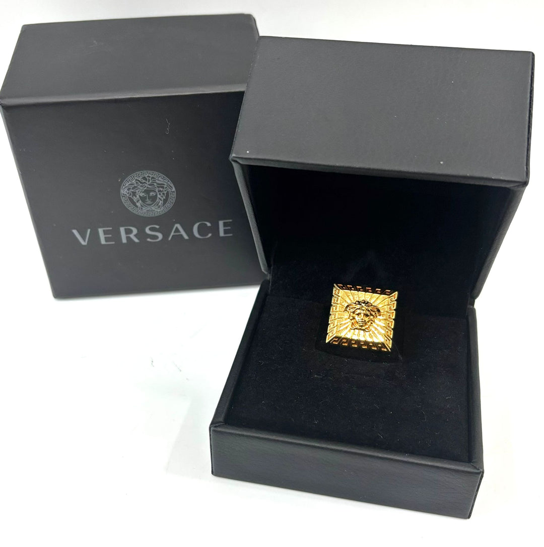 VERSACE MEDUSA SUNBURST LOGO GRECA GREEK KEY SQUARE RING