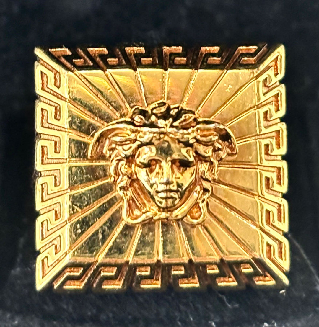 VERSACE MEDUSA SUNBURST LOGO GRECA GREEK KEY SQUARE RING