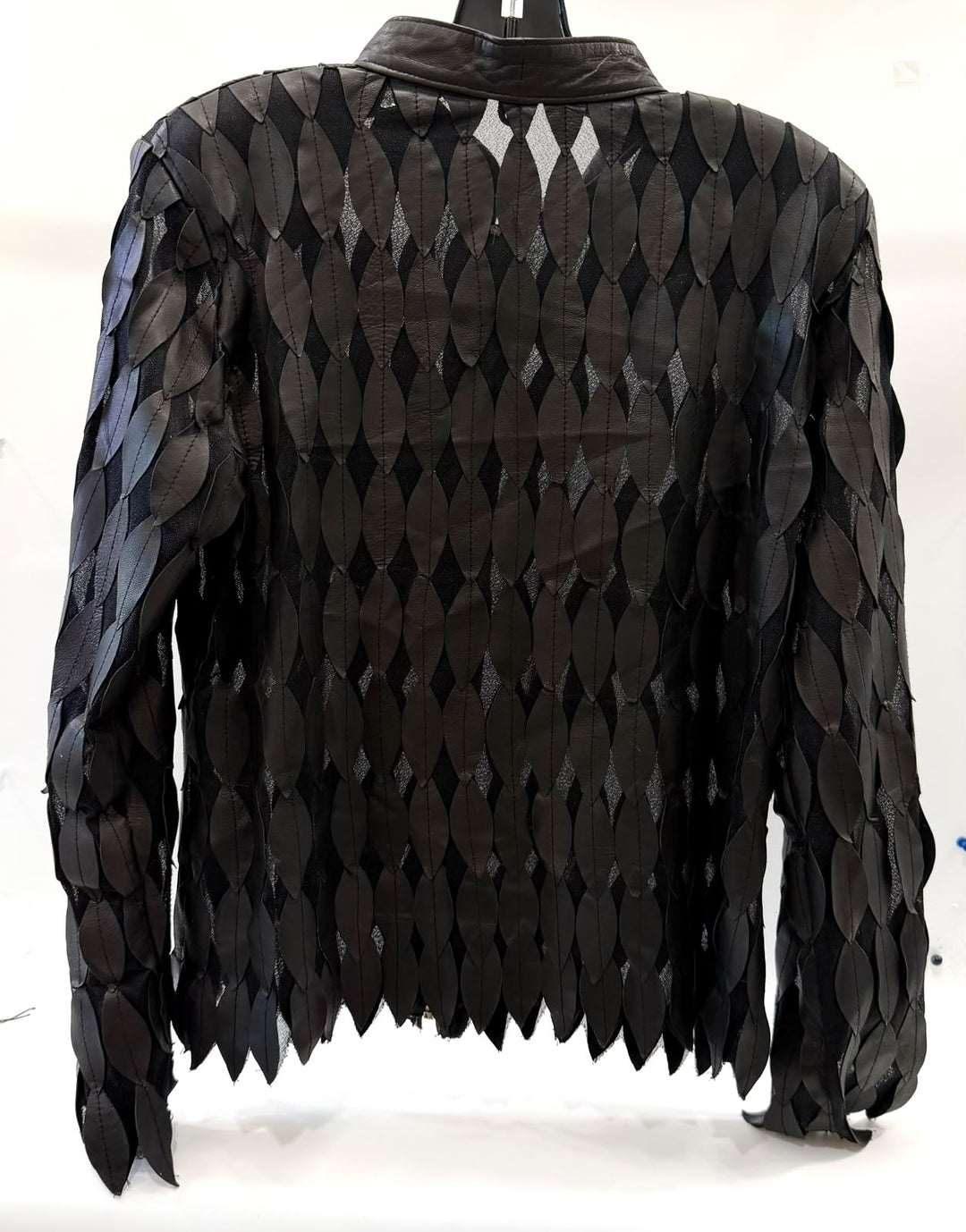 VINTAGE BLACK LEAF APPLIQUE LEATHER JACKET