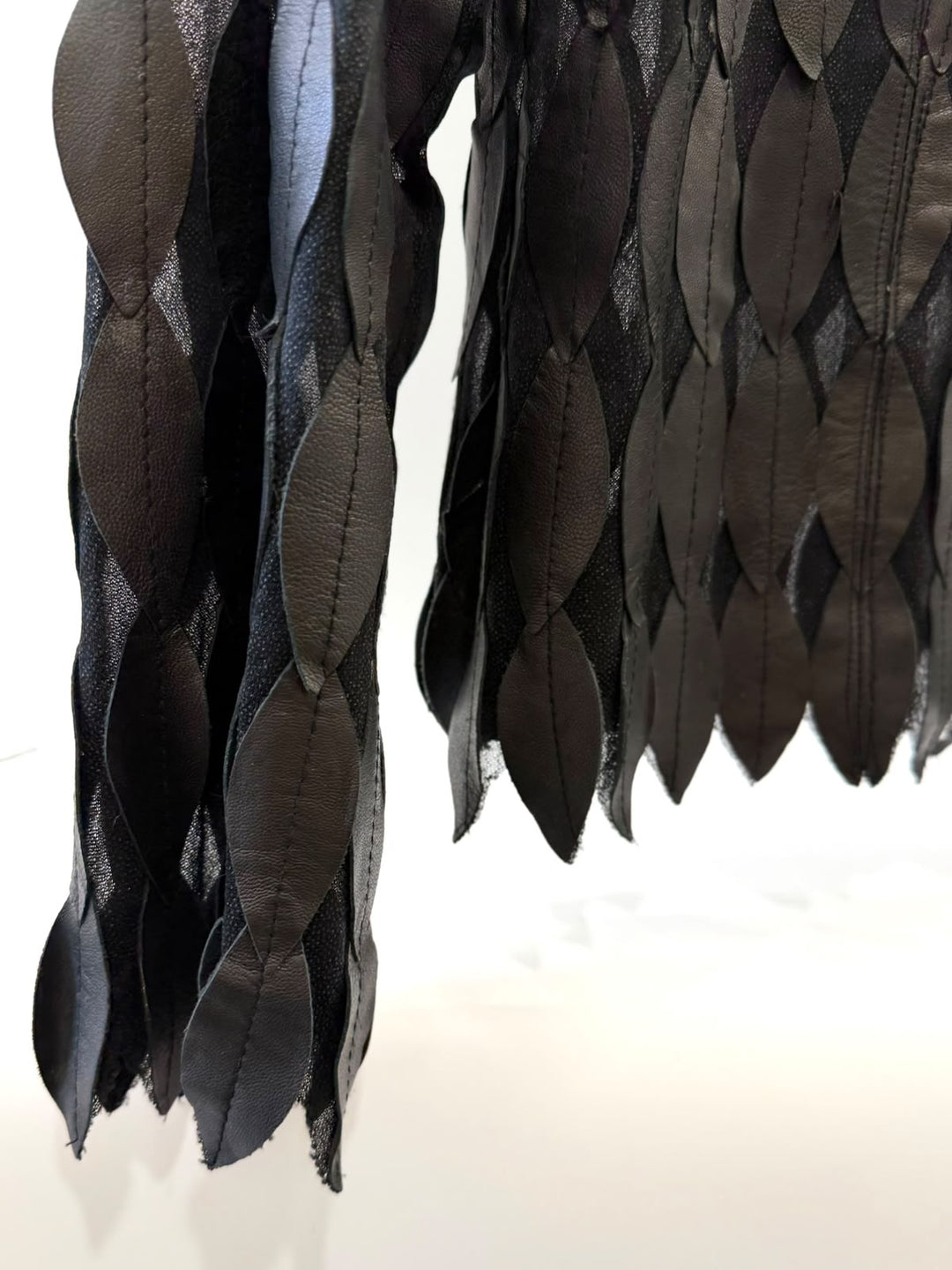 VINTAGE BLACK LEAF APPLIQUE LEATHER JACKET
