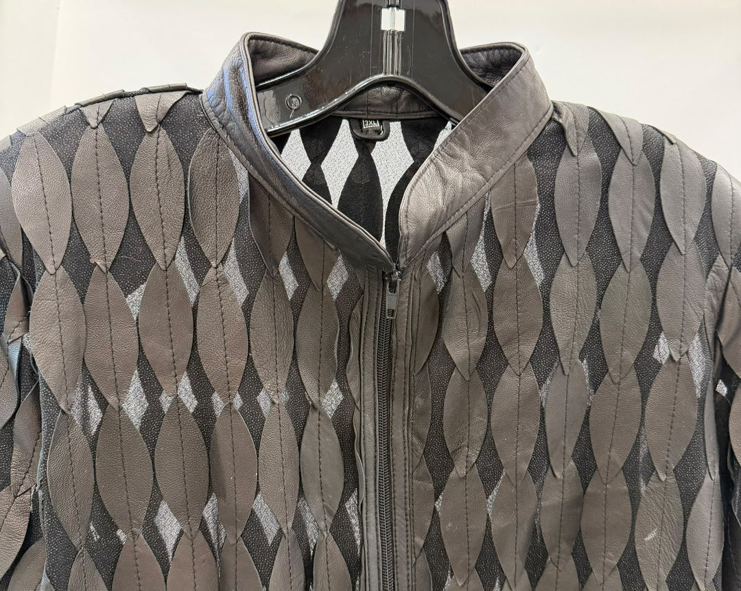 VINTAGE BLACK LEAF APPLIQUE LEATHER JACKET