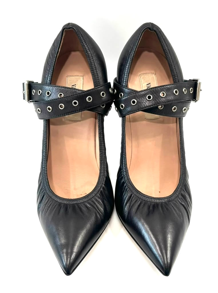 VALENTINO GARAVANI SOFT NAPPA LEATHER BALLERINA ANKLE STRAP PUMPS