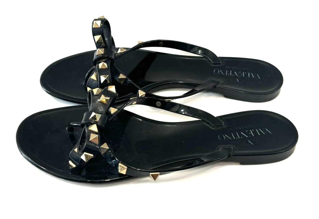 VALENTINO ROCKSTUD BOW PVC THONG SANDAL MULES