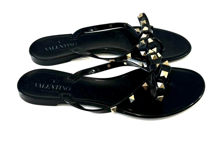 VALENTINO ROCKSTUD BOW PVC THONG SANDAL MULES