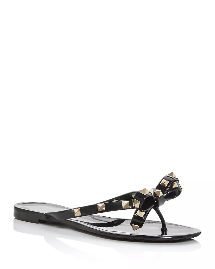 VALENTINO ROCKSTUD BOW PVC THONG SANDAL MULES