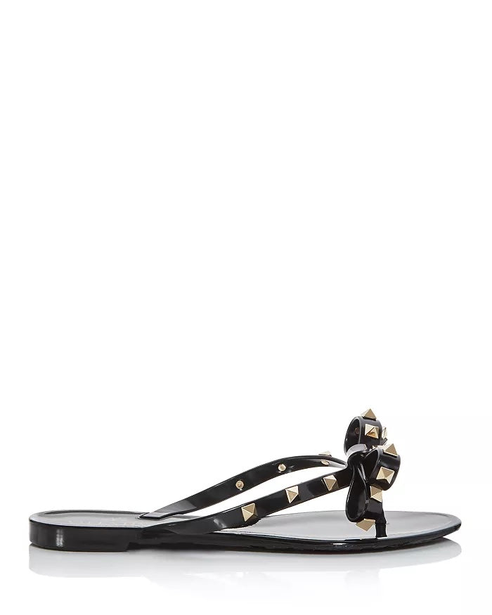 VALENTINO ROCKSTUD BOW PVC THONG SANDAL MULES