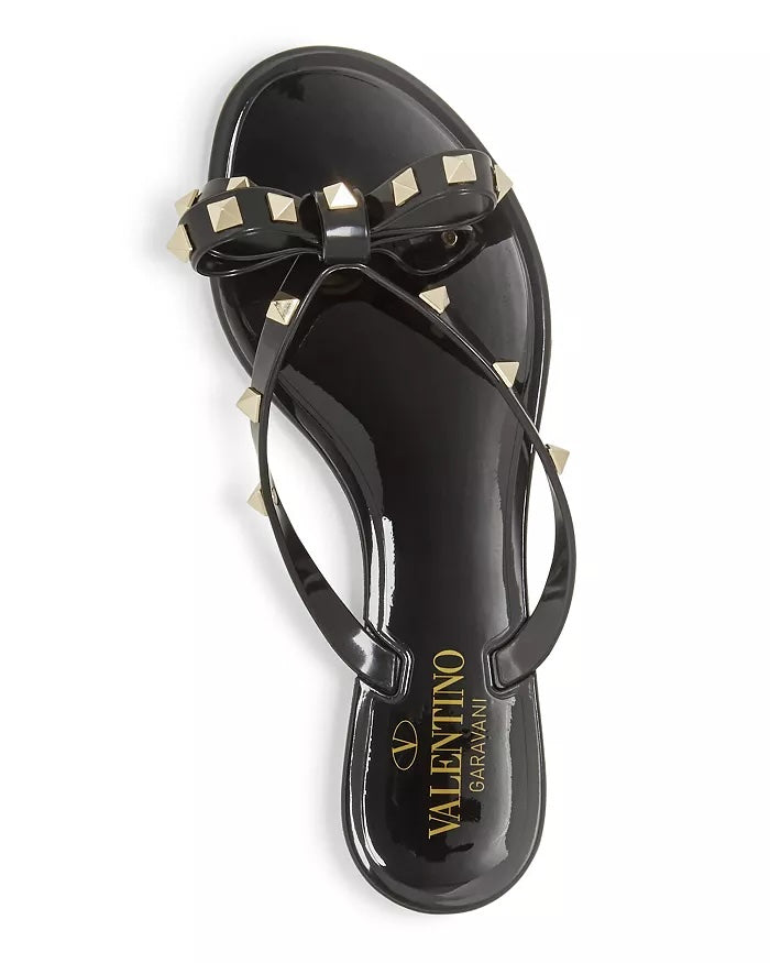 VALENTINO ROCKSTUD BOW PVC THONG SANDAL MULES