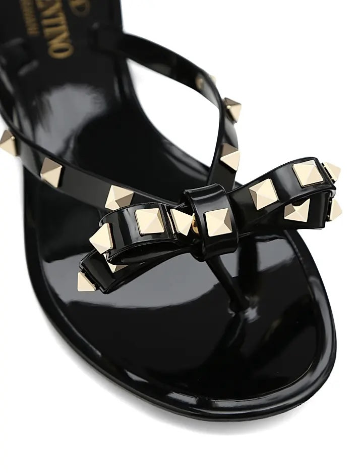 VALENTINO ROCKSTUD BOW PVC THONG SANDAL MULES