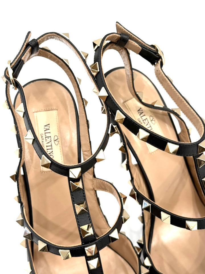 VALENTINO GARAVANI ROCKSTUD GRAINED CALFSKIN LEATHER 100 CAGE PUMPS