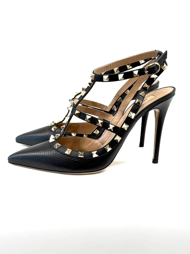 VALENTINO GARAVANI ROCKSTUD GRAINED CALFSKIN LEATHER 100 CAGE PUMPS