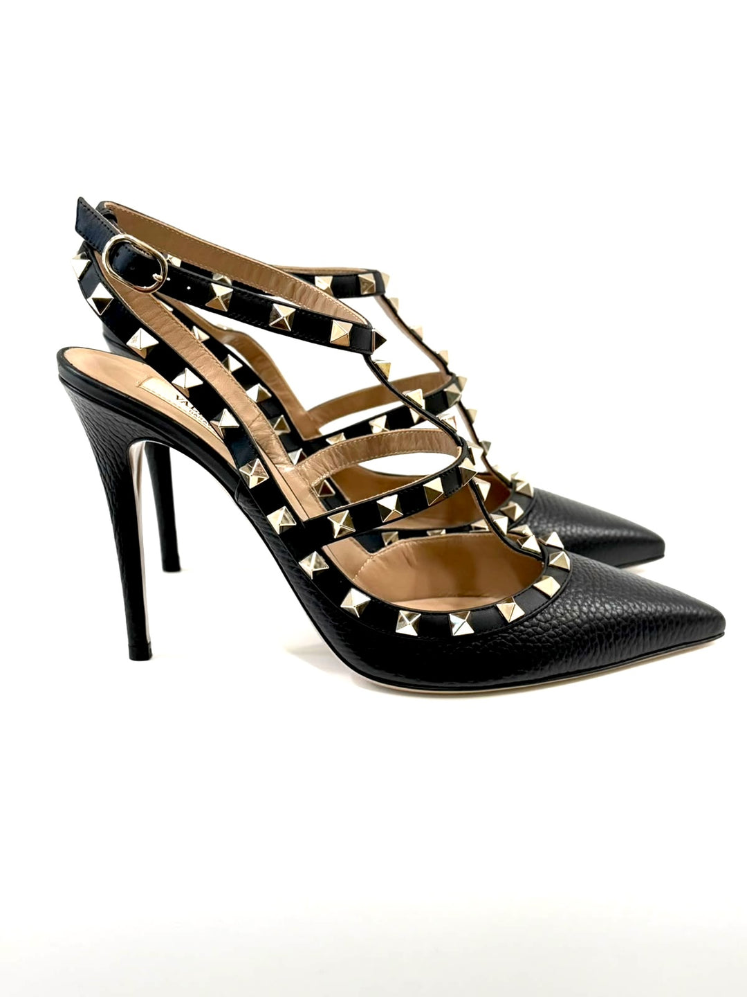 VALENTINO GARAVANI ROCKSTUD GRAINED CALFSKIN LEATHER 100 CAGE PUMPS