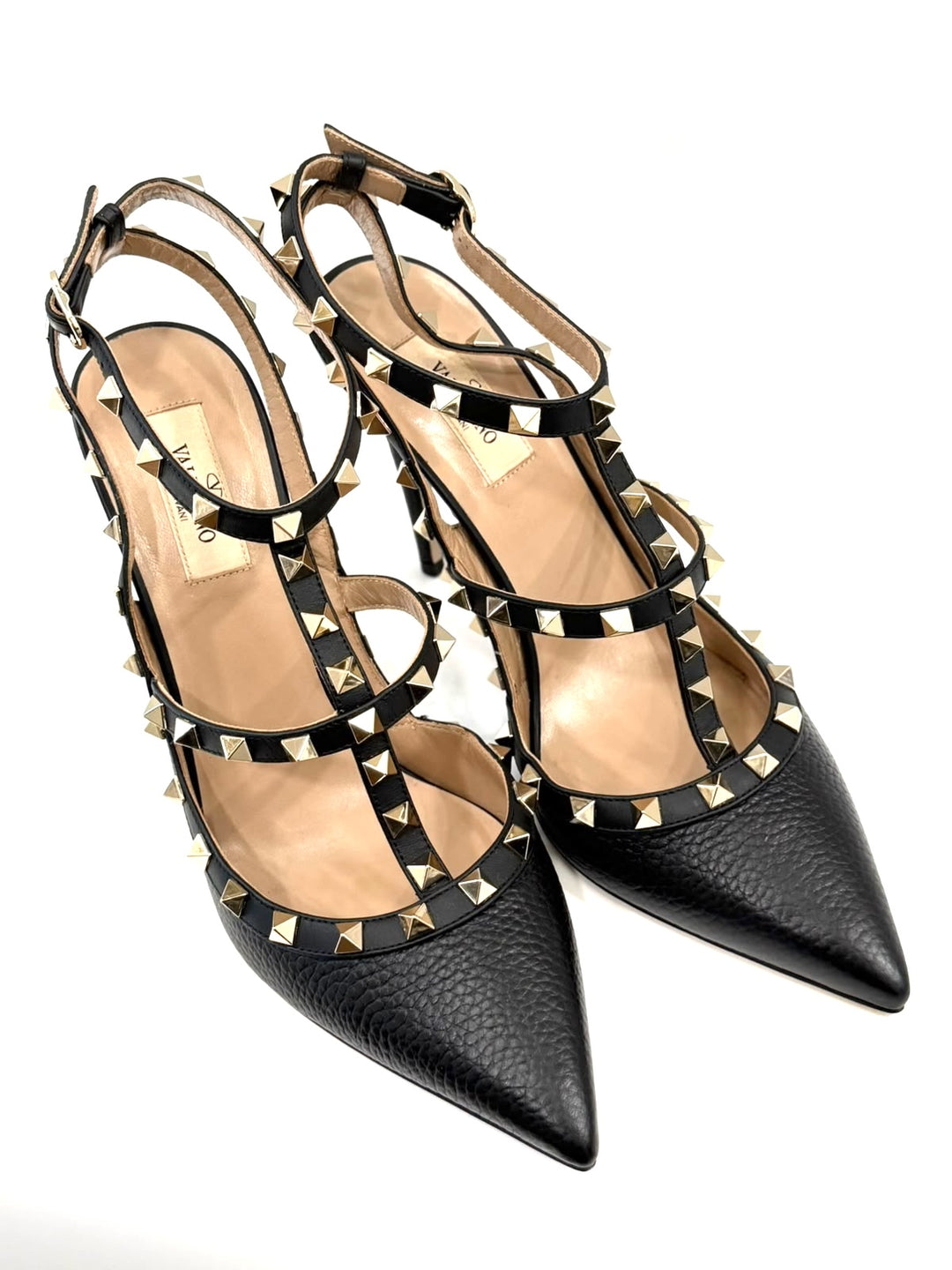 VALENTINO GARAVANI ROCKSTUD GRAINED CALFSKIN LEATHER 100 CAGE PUMPS