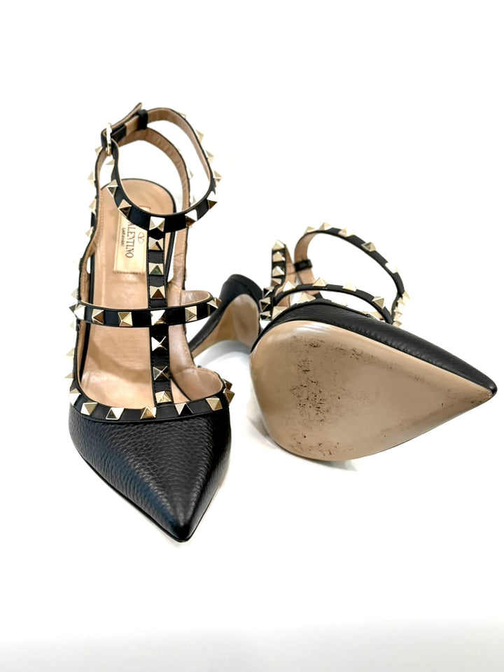VALENTINO GARAVANI ROCKSTUD GRAINED CALFSKIN LEATHER 100 CAGE PUMPS