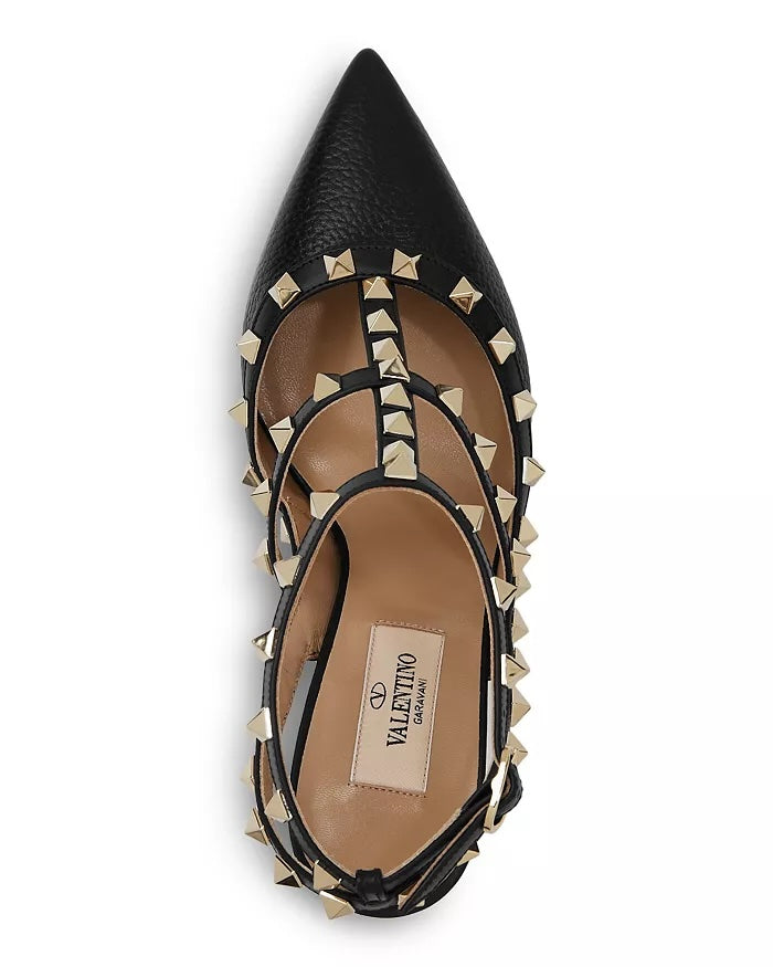 VALENTINO GARAVANI ROCKSTUD GRAINED CALFSKIN LEATHER 100 CAGE PUMPS