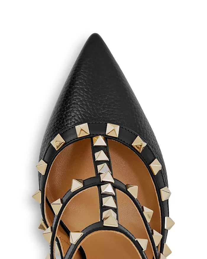 VALENTINO GARAVANI ROCKSTUD GRAINED CALFSKIN LEATHER 100 CAGE PUMPS