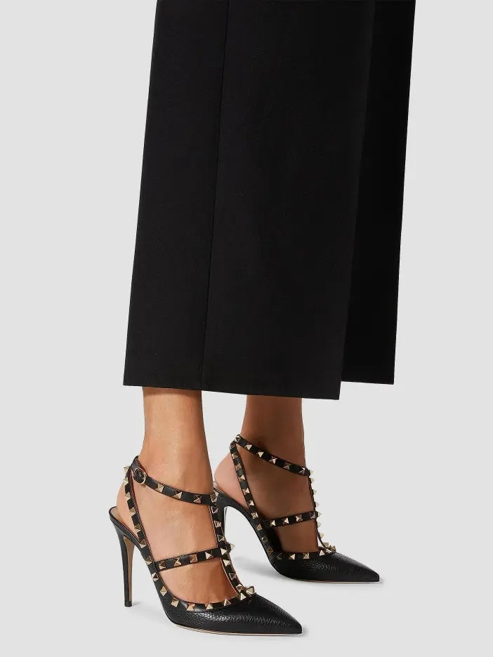 VALENTINO GARAVANI ROCKSTUD GRAINED CALFSKIN LEATHER 100 CAGE PUMPS
