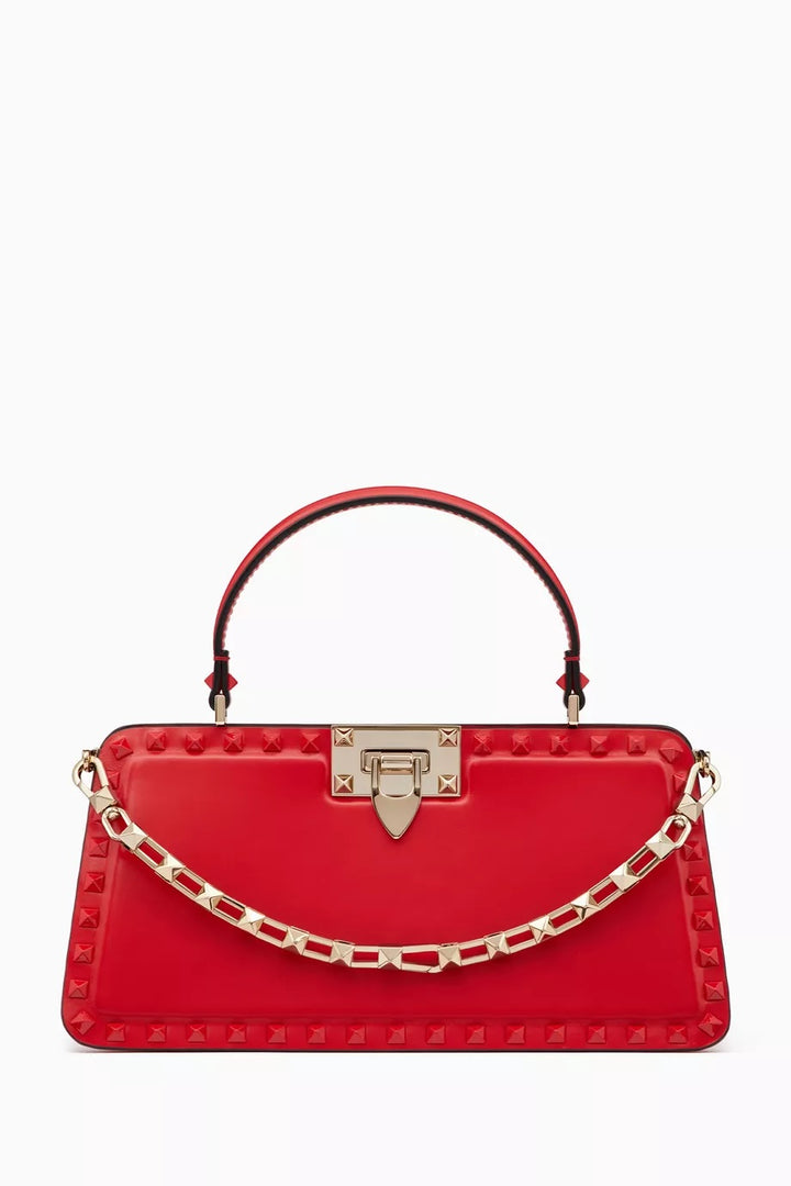 VALENTINO GARAVANI ROCKSTUD CALFSKIN LEATHER TOP HANDLE BAG