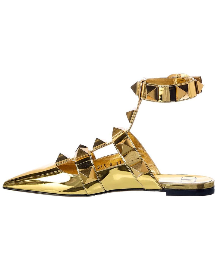 VALENTINO GARAVANI ROMAN STUD LEATHER ANKLE STRAP FLAT SANDALS