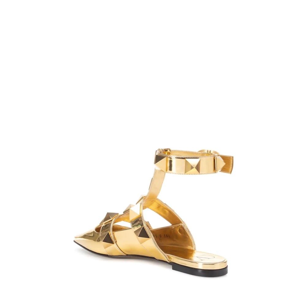 VALENTINO GARAVANI ROMAN STUD LEATHER ANKLE STRAP FLAT SANDALS