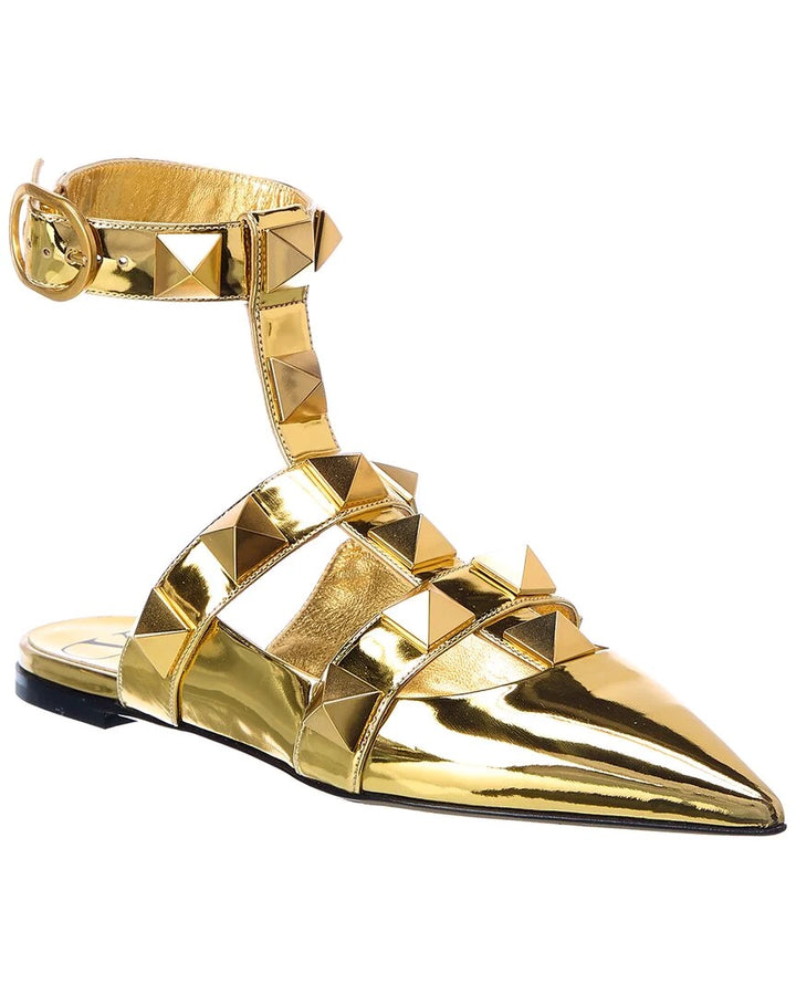 VALENTINO GARAVANI ROMAN STUD LEATHER ANKLE STRAP FLAT SANDALS
