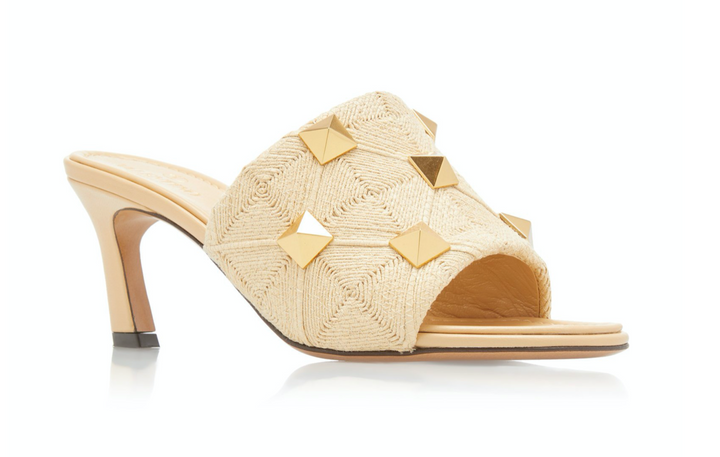 VALENTINO GARAVANI ROCKSTUD ROMAN RAFFIA MULES