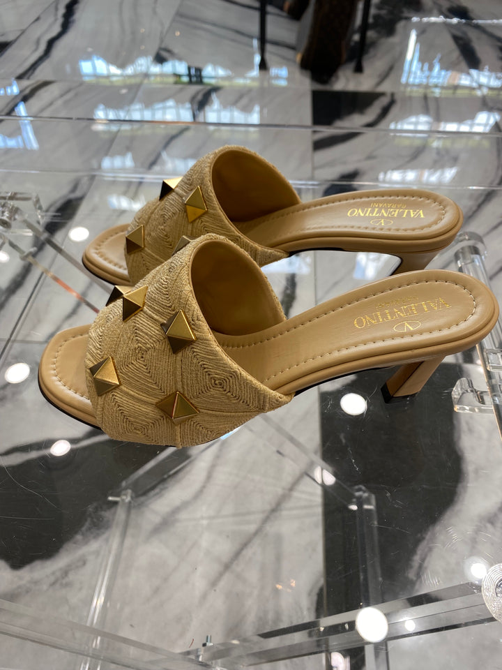 VALENTINO GARAVANI ROCKSTUD ROMAN RAFFIA MULES