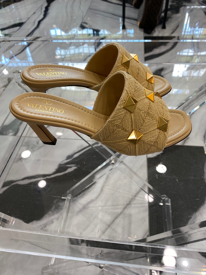 VALENTINO GARAVANI ROCKSTUD ROMAN RAFFIA MULES