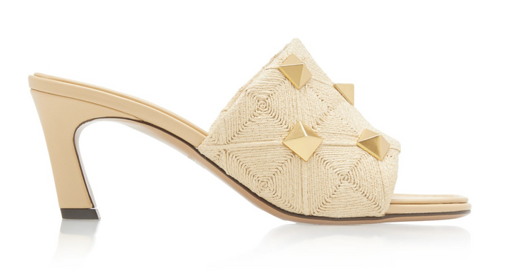 VALENTINO GARAVANI ROCKSTUD ROMAN RAFFIA MULES