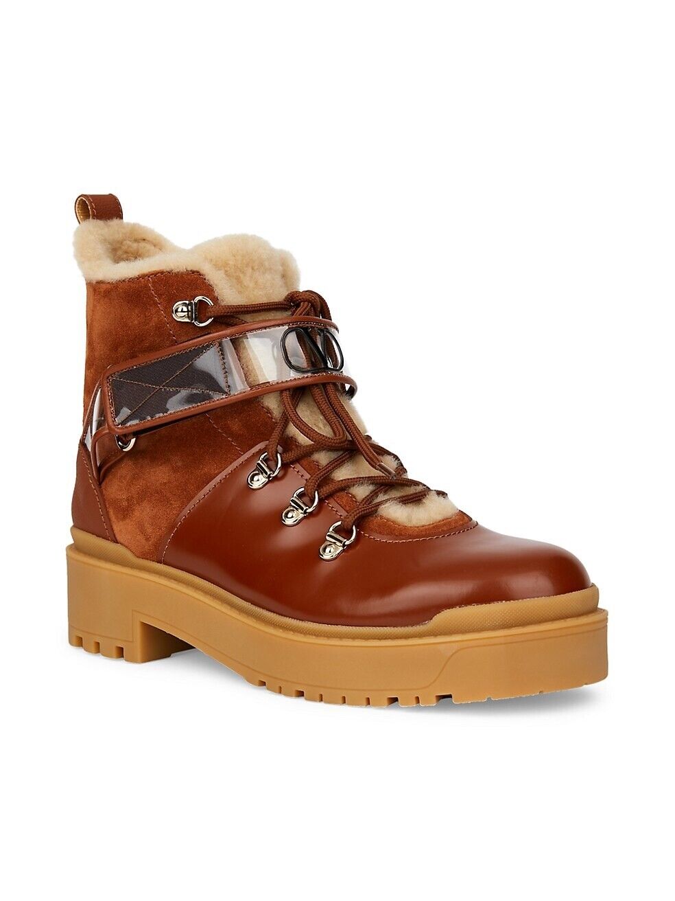 VALENTINO GARAVANI TREKKGIRL SHEARLING LINED LEATHER &amp; SUEDE BOOTS