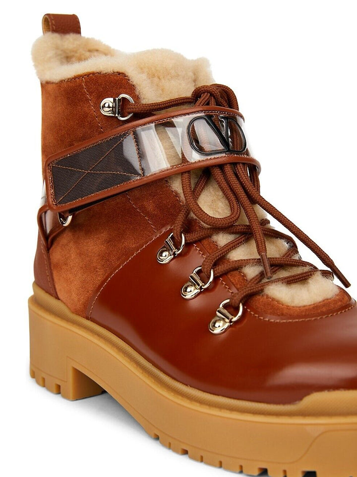 VALENTINO GARAVANI TREKKGIRL SHEARLING LINED LEATHER &amp; SUEDE BOOTS