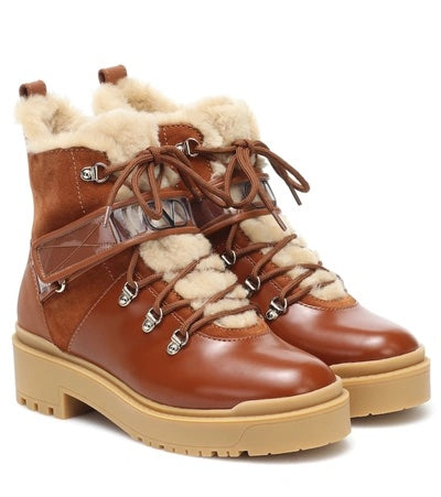 VALENTINO GARAVANI TREKKGIRL SHEARLING LINED LEATHER &amp; SUEDE BOOTS