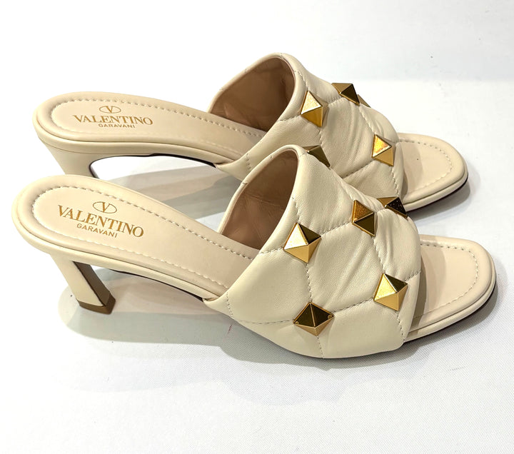 VALENTINO GARAVANI NAPPA QUILTED LEATHER ROMAN STUD MULES