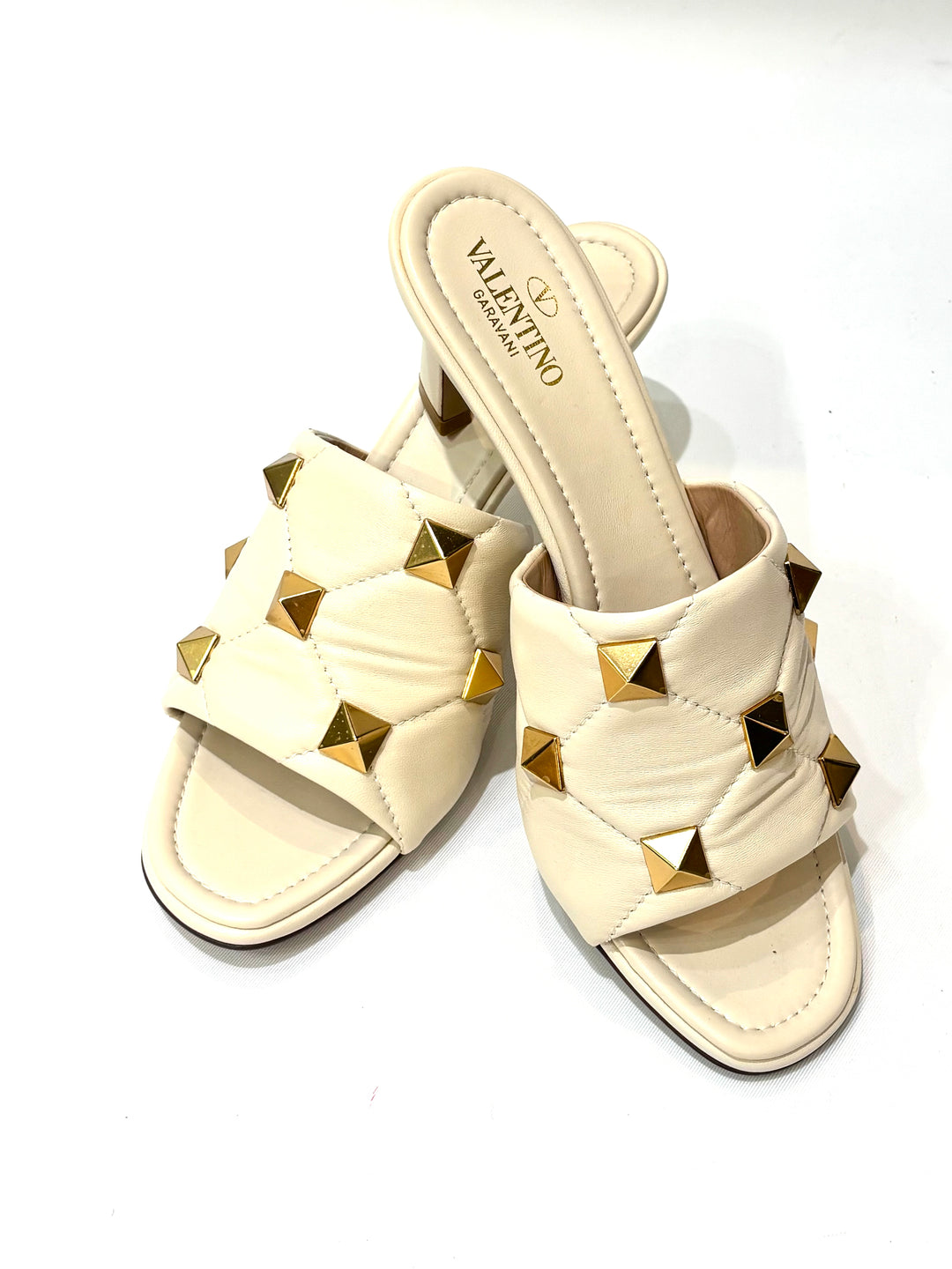 VALENTINO GARAVANI NAPPA QUILTED LEATHER ROMAN STUD MULES