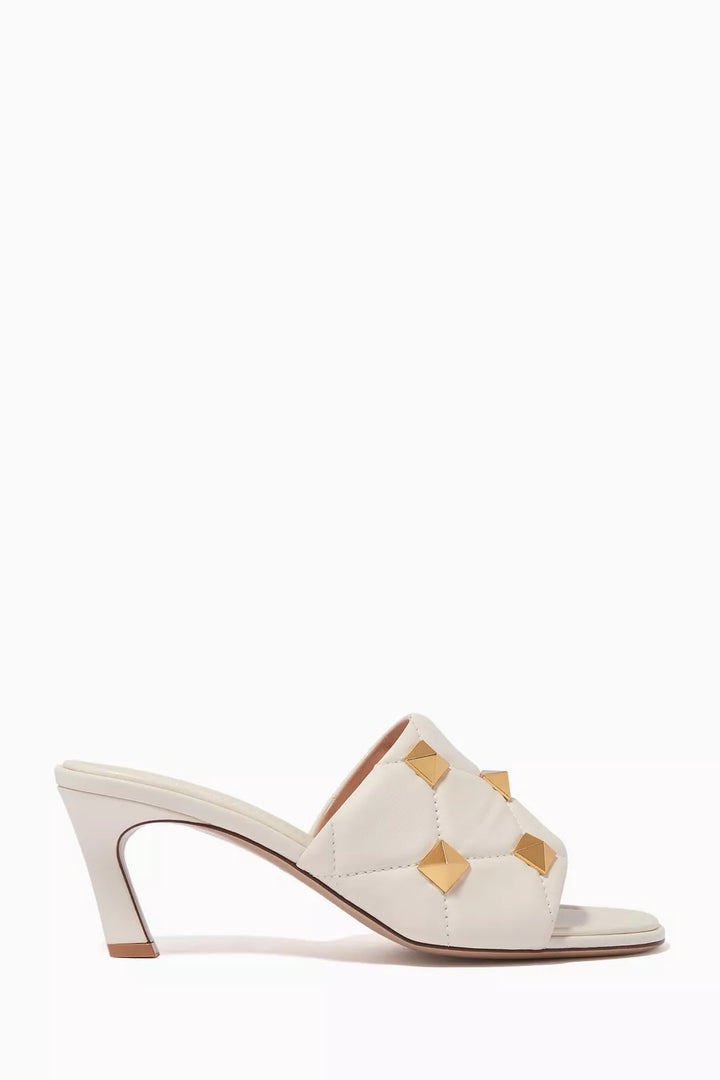 VALENTINO GARAVANI NAPPA QUILTED LEATHER ROMAN STUD MULES