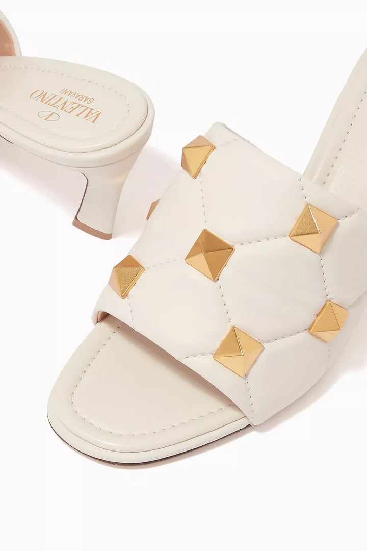VALENTINO GARAVANI NAPPA QUILTED LEATHER ROMAN STUD MULES