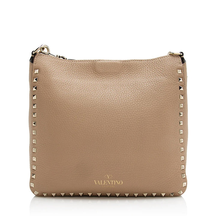 VALENTINO ROCKSTUD PEBBLED CALFSKIN LEATHER SHOULDER BAG