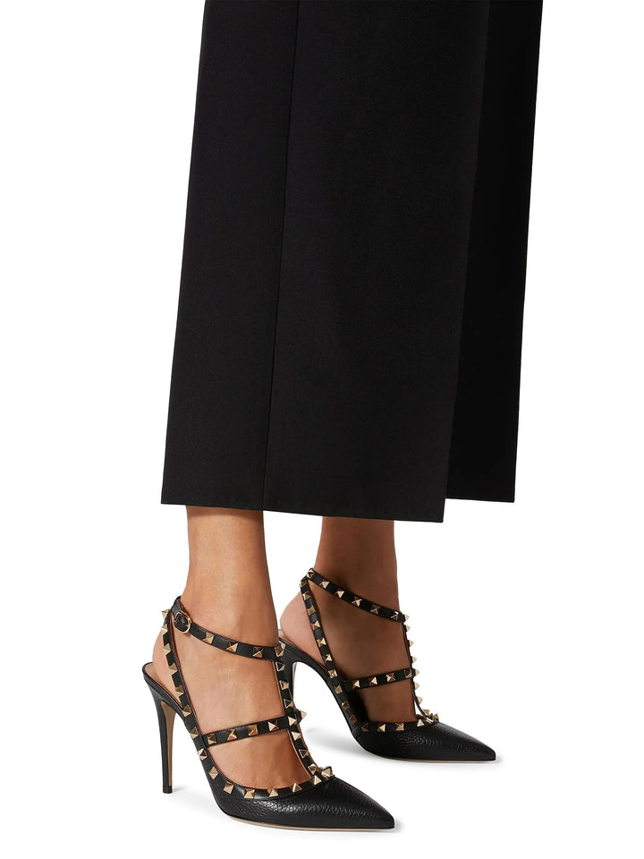 VALENTINO GARAVANI ROCKSTUD GRAINY CALFSKIN 100 ANKLE STRAP PUMPS