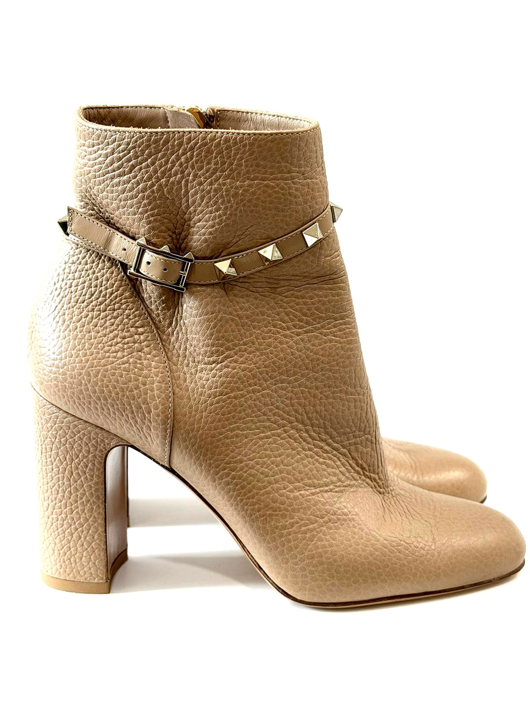 VALENTINO GARAVANI 90MM BLOCK HEEL PEBBLED CALFSKIN ANKLE BOOTS