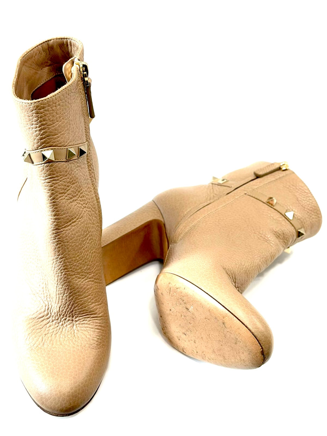 VALENTINO GARAVANI 90MM BLOCK HEEL PEBBLED CALFSKIN ANKLE BOOTS