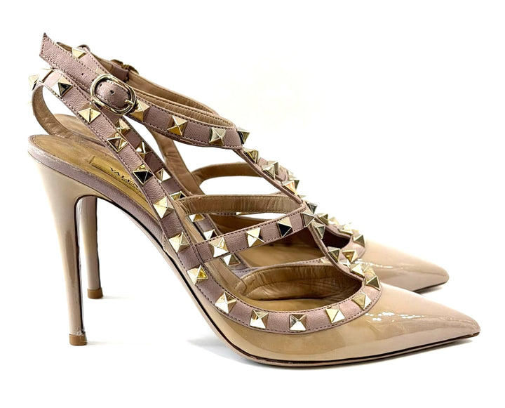 VALENTINO GARAVANI ROCKSTUD ACCENTS PATENT LEATHER PUMPS