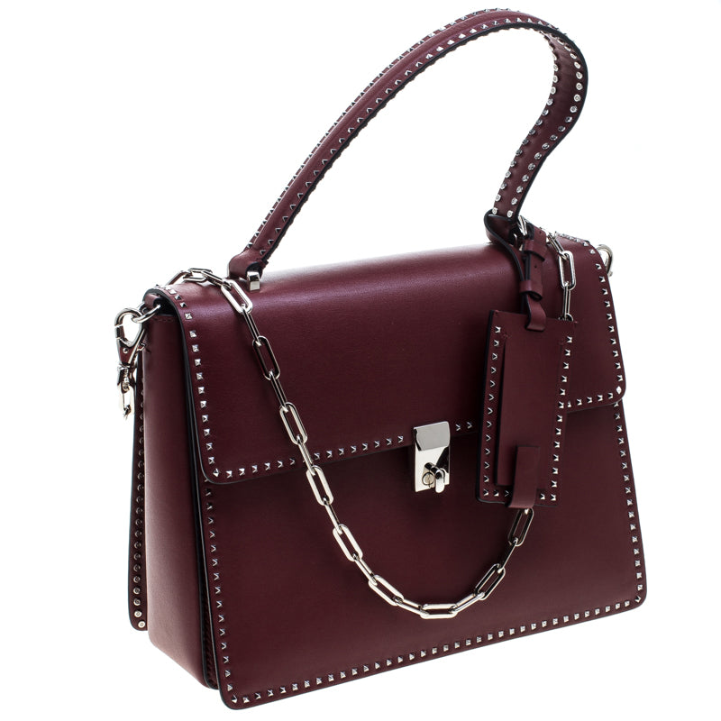 VALENTINO STUDDED MICRO ROCKSTUD CALFSKIN LEATHER TOP HANDLE BAG