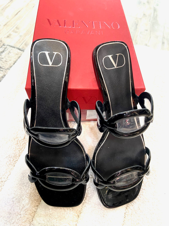 VALENTINO GARAVANI CHAIN 1967 LEATHER SLIDE SANDALS
