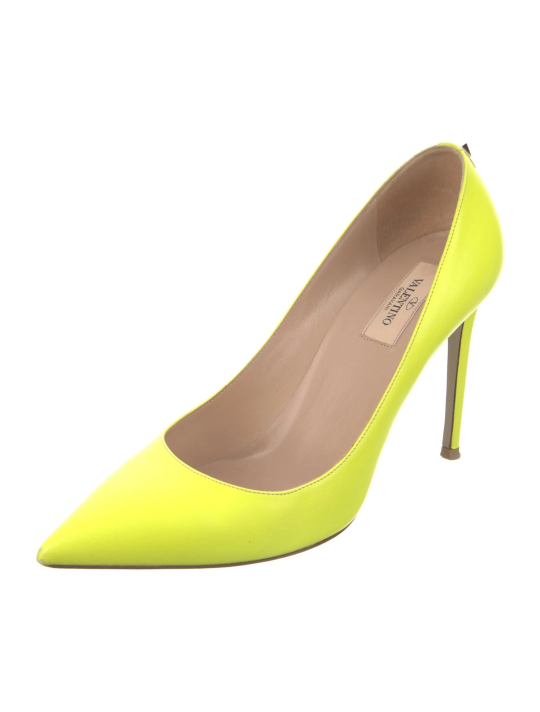 VALENTINO GARAVANI ROCKSTUD ACCENT NEON LEATHER PUMPS