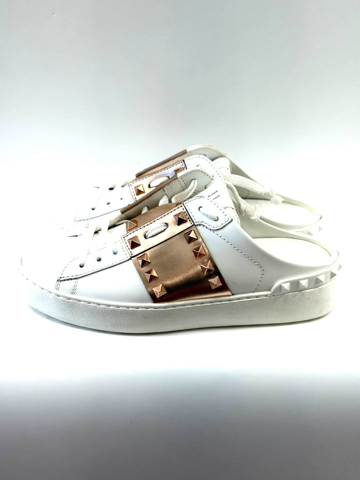 VALENTINO GARAVANI ROCKSTUD CALFSKIN LEATHER SLIDE SNEAKERS