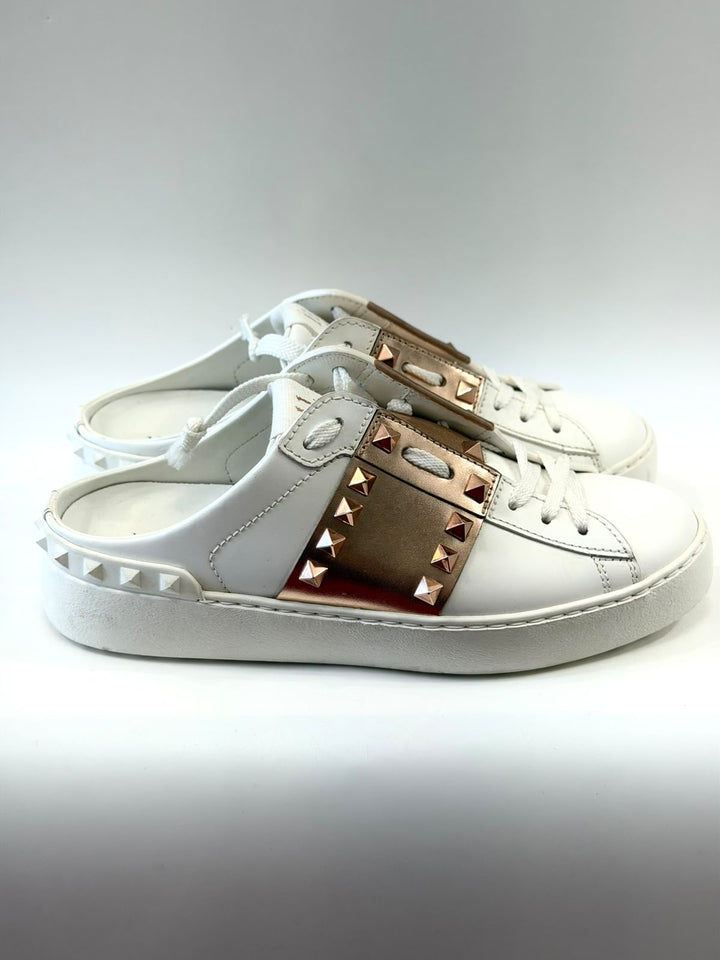 VALENTINO GARAVANI ROCKSTUD CALFSKIN LEATHER SLIDE SNEAKERS